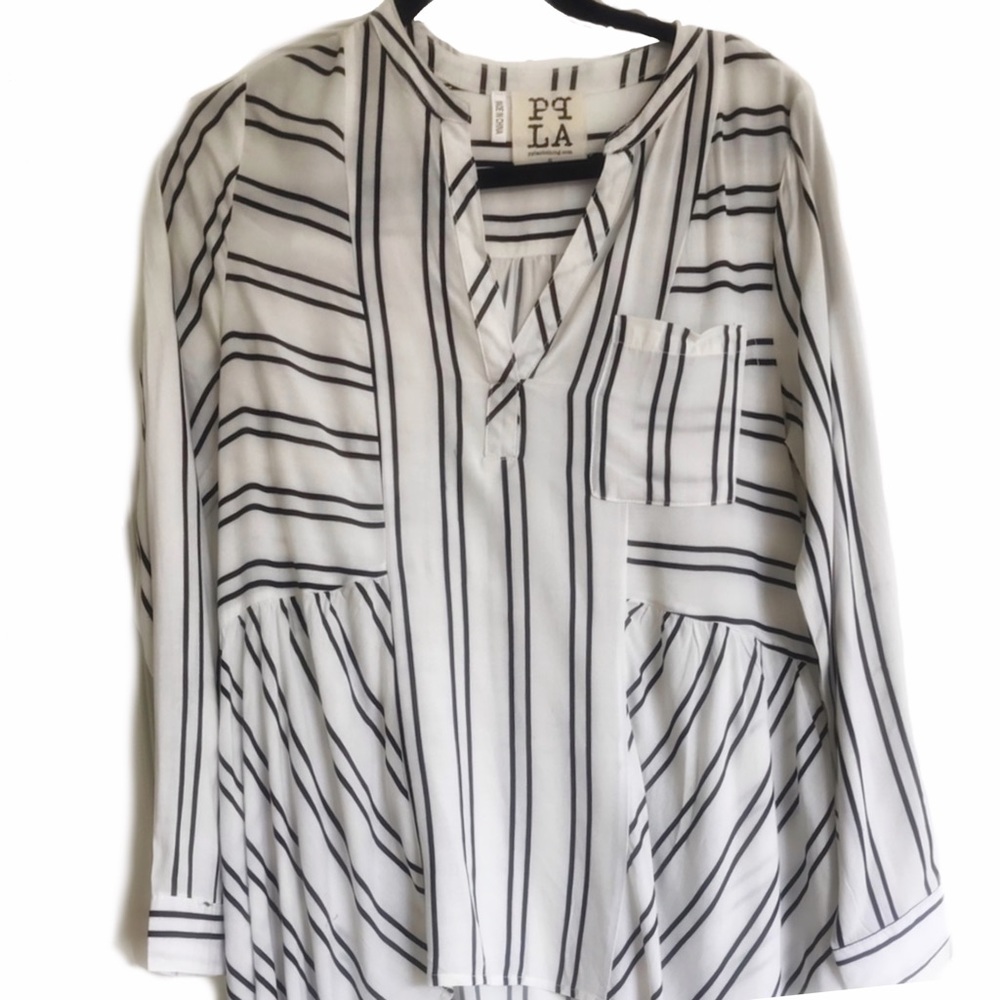 PPLA clothing white w Black stripes blouse size s